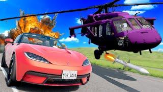 Getting Chased By a Black Hawk Helicopter with MISSILES in BeamNG Drive Mods!