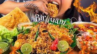 COOKING & EATING SPICY ALOO BIRYANI WITH RAITA, EXTRA GRAVY, PAPAD | EATING BIRYANI THALI MUKBANG