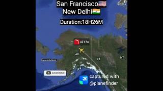 San Francisco to New Delhi  flight travel map #flightradar24#planefinder#travel#map#shorts#short