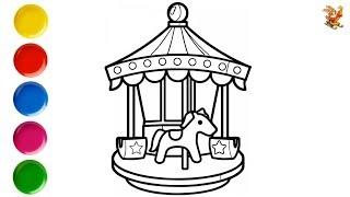 Coloring pages for kids CAROUSEL / Cartoon - Coloring / Learn colors