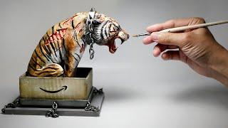 How To Make a Zombie Tiger In a Box Diorama / Polymer Clay