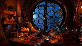 Cozy Rainy Night in a Hobbit Nook Ambience Dreams of the Shire | Sleep Well Little Friend 