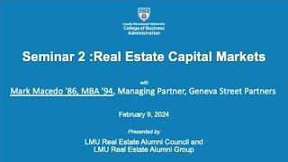 Seminar 2: Real Estate Capital Markets