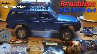 Brushless 1/12 MN78 4x4 Cherokee // Full Function Lights, HBX Oil Shocks // Build & 2s,3s Testdrive