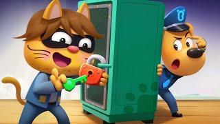 The Key-Stealing Cat | Safety Tips | Cartoons for Kids | Sheriff Labrador