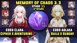 E5 Clara Carry W/ Cipher & E0 Aglaea Carry (3 Stars) Memory Of Chaos 11 Honkai Star Rail 3.3
