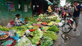 Morning Cambodia Street Market - Daily Lifestyle of Khmer People Buying Some Food For Cook