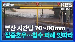 [특보] 부산도 시간당 7~80mm 집중호우…도로 곳곳 잠기고 통제 / KBS  2024.09.21.