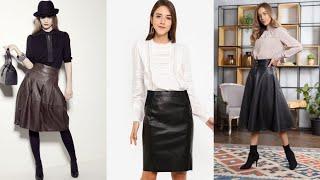 VINTAGE STYLE BEAUTIFUL ATTRACTIVE LEATHER SKIRT DESIGN AND TRENDY OUTFITS FOR STYLISH LADIES