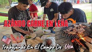 AZANDO CARNE EN LEÑAPara Los Trabajadores Que Trabajan En El Cámpo En Usa