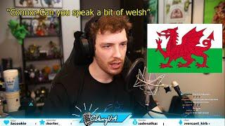 Connor speaking welsh and pronouncing "llanfairpwllgwyngyllgogerychwyrndrobwllllantysiliogogogoch"