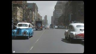 Driving in New York, 1950s in colour.