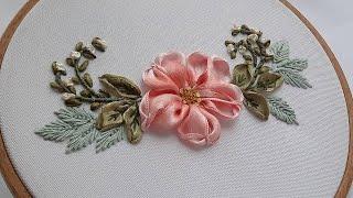 Amazing pink flower Easy Ribbon Stitches Ribbon Embroidery