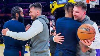 Luka Doncic's Reaction When Harden & Derrick Jones Surprised Him for His Birthday before Their Duel