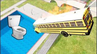  We Launched a School Bus STRAIGHT Into a Pool… BIG MISTAKE!  (BeamNG Drive)