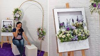 Decoração Inesquecível  Arco Floral Lavanda + Quadro de Boas-Vindas O Cenário Perfeito para Fotos