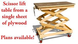 Scissor lift table from a single sheet of plywood - plans available for newer updated design.