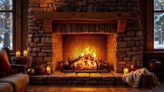 Cozy Fireplace Ambience with Falling Snow - Relaxing Crackling Fire Sounds for Sleeping