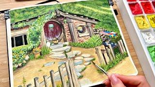 Hobbit House Jelly Gouache Landscape Painting -  Paint With Me 