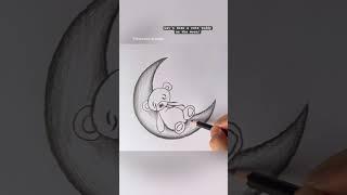 Cute teddy bear on the moon drawing | Easy drawings #drawing #drawing4kids #youtubeshorts #shorts