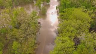 Drone Footage: Des Plaines River Flooding Chicago Ave. Between Maywood and River Forest