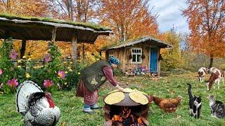 Cooking Thin Flatbreads with Pumpkin and Walnuts.