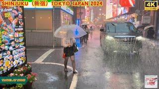 【4k hdr】 3 Hours Heavy Rain Walk in Shinjuku（新宿）Tokyo Japan | Relaxing Natural City ambience