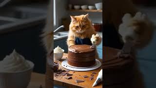 Making chocolate cake with meow Chef #cat #dance #cute #meow #magiccakes