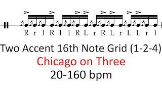 Chicago on three (2 accents, 1-2-4) | 20-160 bpm 16th note grid sheet music