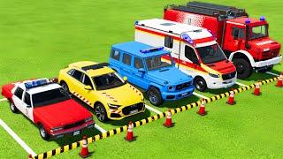 TRANSPORTING POLICE CARS, AMBULANCE CAR, FIRE DEPARTMENT WITH TRUCKS ! Farming Simulator 22