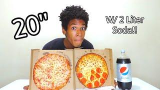 20'' Pizza Eaten FAST w/ 2 Liter Diet Pepsi Chug | Itstkenny