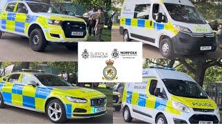 Norfolk constabulary and RAF police vehicles rolling convoy demo