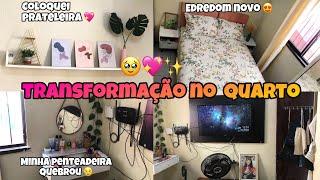 TRANSFORMANDO MEU QUARTO | troquei minha penteadeira de lugar | coloquei minha prateleira e decorei