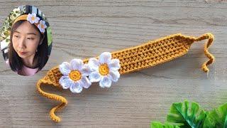 Daisy Crochet Headband tutorial. Diy headband with Daisy crochet.