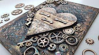  Steampunk Heart  Mixed Media Canvas - Step by Step Tutorial