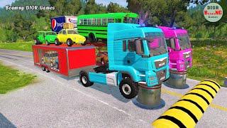 Double Flatbed Trailer Truck vs speed bumps|Busses vs speed bumps|Beamng Drive|957