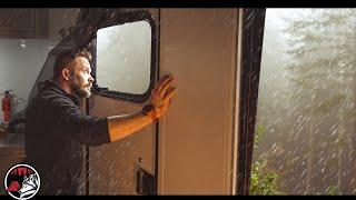 ASMR Severe Weather Cabin Camp - Ice Sleet Thunderstorms Flooding - Camping Adventure