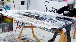 Big BLACK and WHITE abstract painting created LIVE - How It's Made