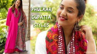 How to wear Phulkari Dupatta in different ways | Indian Ethnic Wear Lookbook | Perkymegs