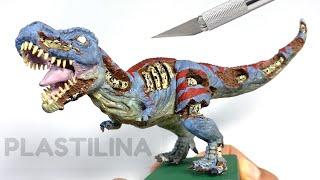 Como hacer un DINOSAURIO T-REX ZOMBIE de Plastilina paso a paso - Mi mundo de Plastilina