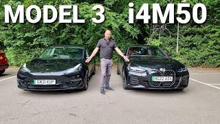 NEW BMW i4 //M50 first trip! incl v Tesla Model 3P - efficiency, real range test comparison review.