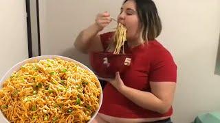 Amazing Bellystuffing GoodGirl Eating Noodle Food-BigBweight-jiantweigh-Burped-Stufferb