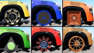 Round vs Saw vs Square  vs Triangle vs Spring vs Wooden Wheels - Beamng drive