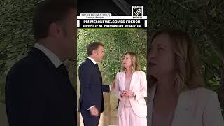 G7 Summit Italia: Italian Prime Minister Georgia Meloni welcomes French President Emmanuel Macron