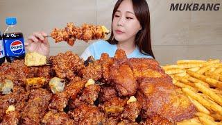 SUB) 부어치킨 그릴후라이드 치킨 간장치킨 가지튀김 감자튀김 먹방 Grill Fried chicken Soy sauce chicken REAL SOUND ASMR MUKBANG