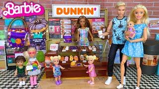 Barbie & Ken Doll Family Halloween Morning Routine - Dunkin Donuts Munchkins Bucket