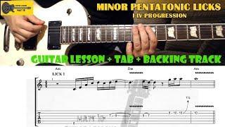 Minor Pentatonic Licks - I IV Progression - GUITAR LESSON + TAB + BACKING TRACK