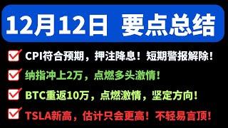 【美股要点总结】CPI符合预期，短期行情有保证了！再次点燃多头短线激情！AVGO财报技术偏多！BTC概念股MSTR短期走强！TSLA不轻易言顶！PLTR/AI/DXYZ激进考虑！回答NVDA等股票问题