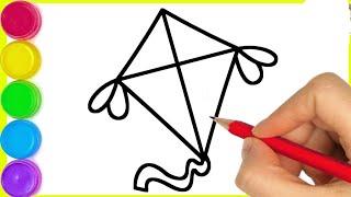 Drawing picture | How to draw kite / Drawing step by step kite Drawing /Flying Kite Drawing in easy