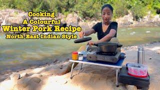 Pork with mustard leaves, tomato & potato | Pork with Sarson da Saag | Northeast Indian Pork Recipe